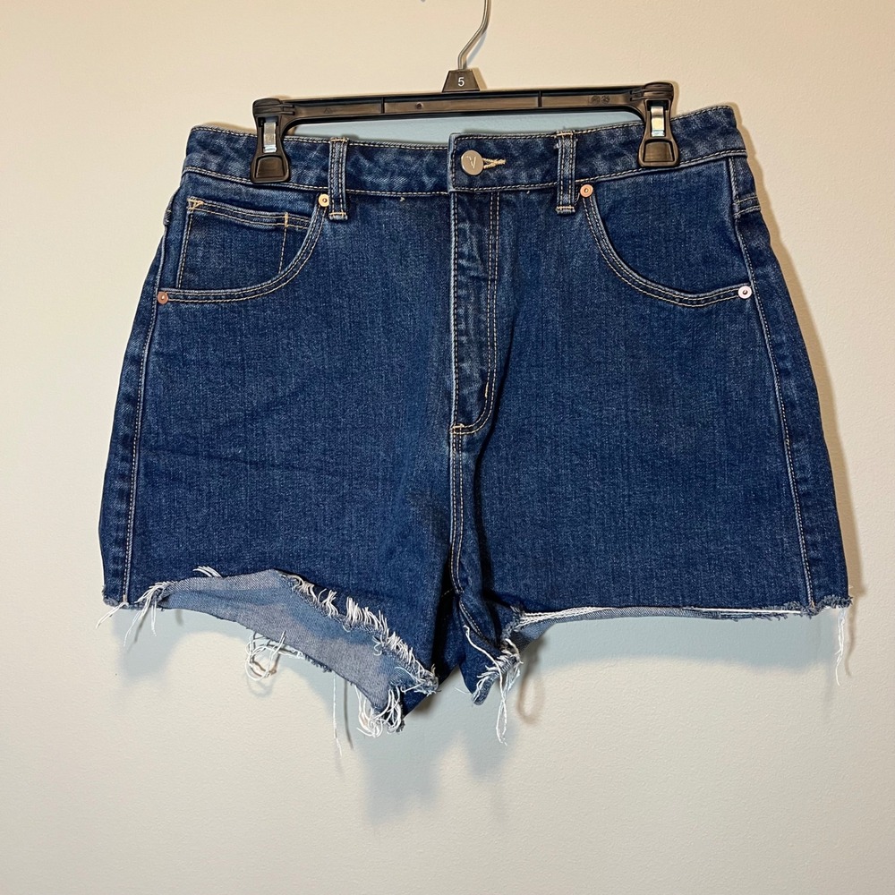 Abrand Jeans A Venice Short Dark Wash Raw Hem High Waisted Denim Shorts Size 30